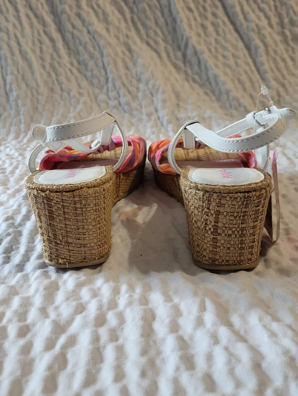 Trinkets Women's Floral Bow Espadrille Wedge Sandals - Pink/Orange - NIB - Size5